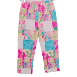Lilly Pulitzer Floral Capri Pants Vintage Multi Patch‎ Pockets Ankle Crop